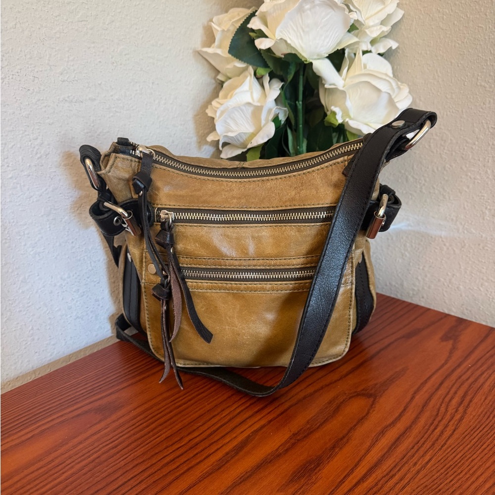 Tano Camel and Ebony Crossbody Bag